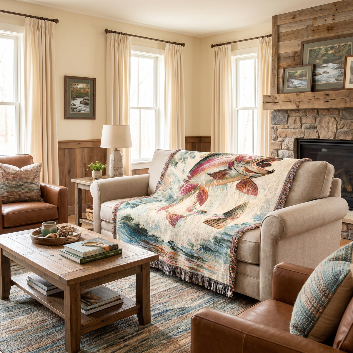 Rainbow Trout River Woven Blanket