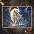 White Lion Moonlit Ruins Woven Blanket