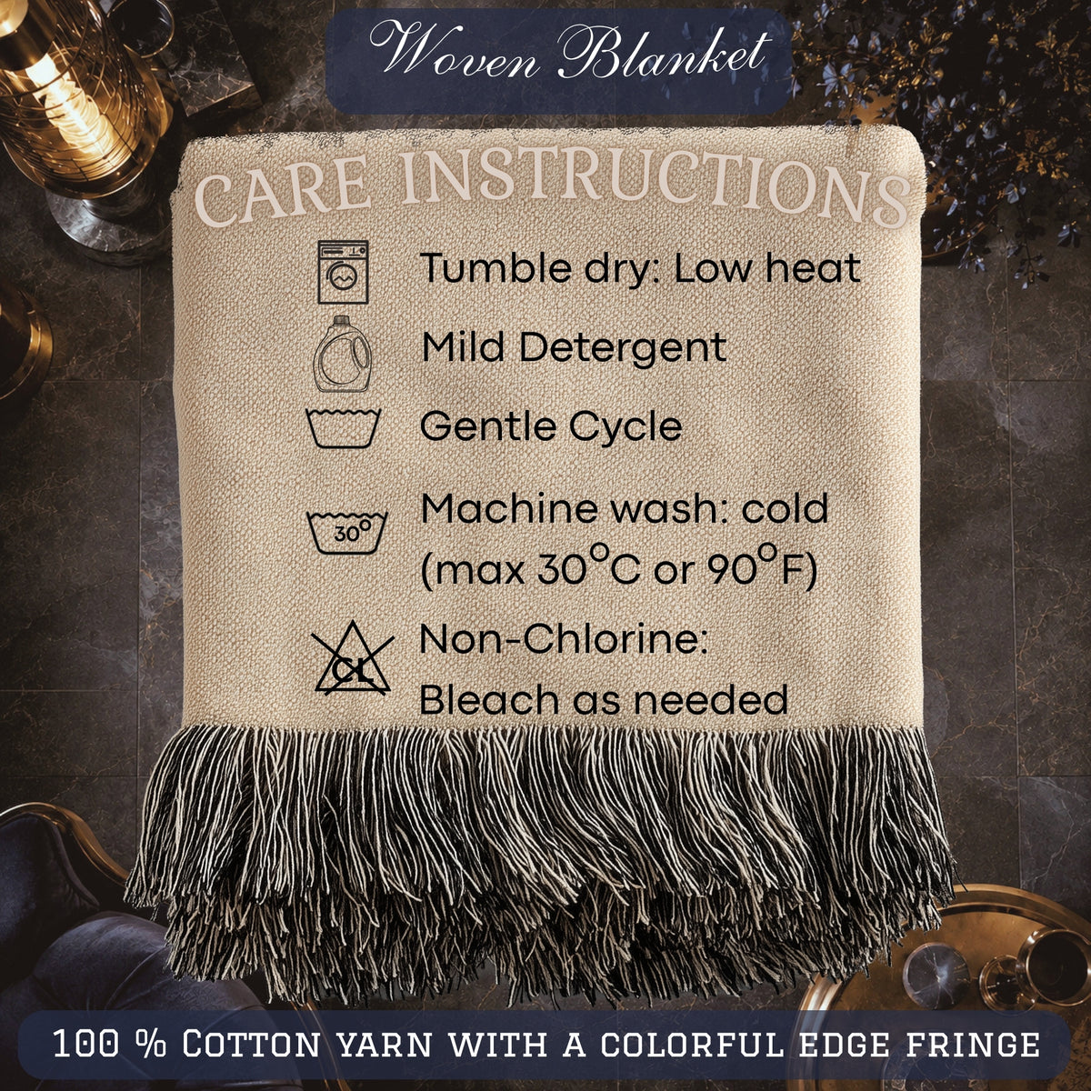 White Lion Moonlit Ruins Woven Blanket