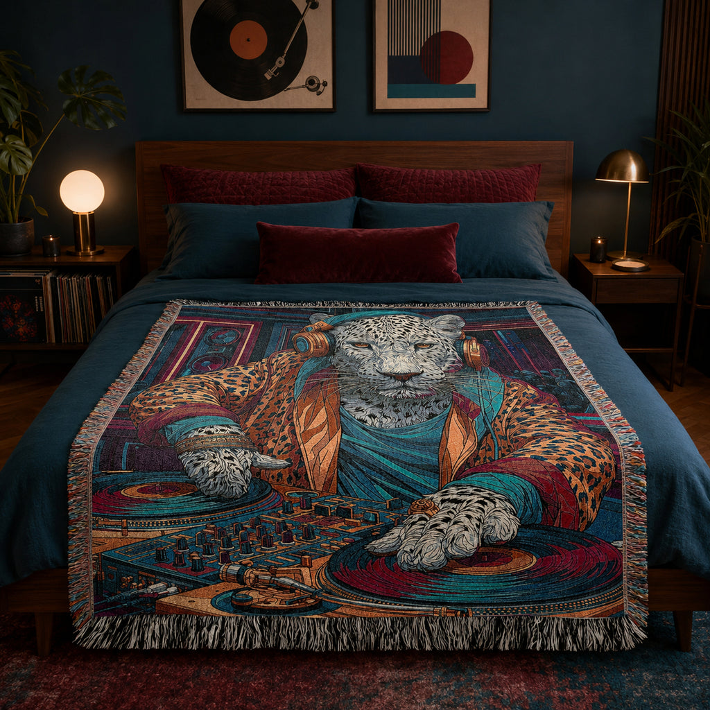 Snow Leopard DJ Woven Blanket