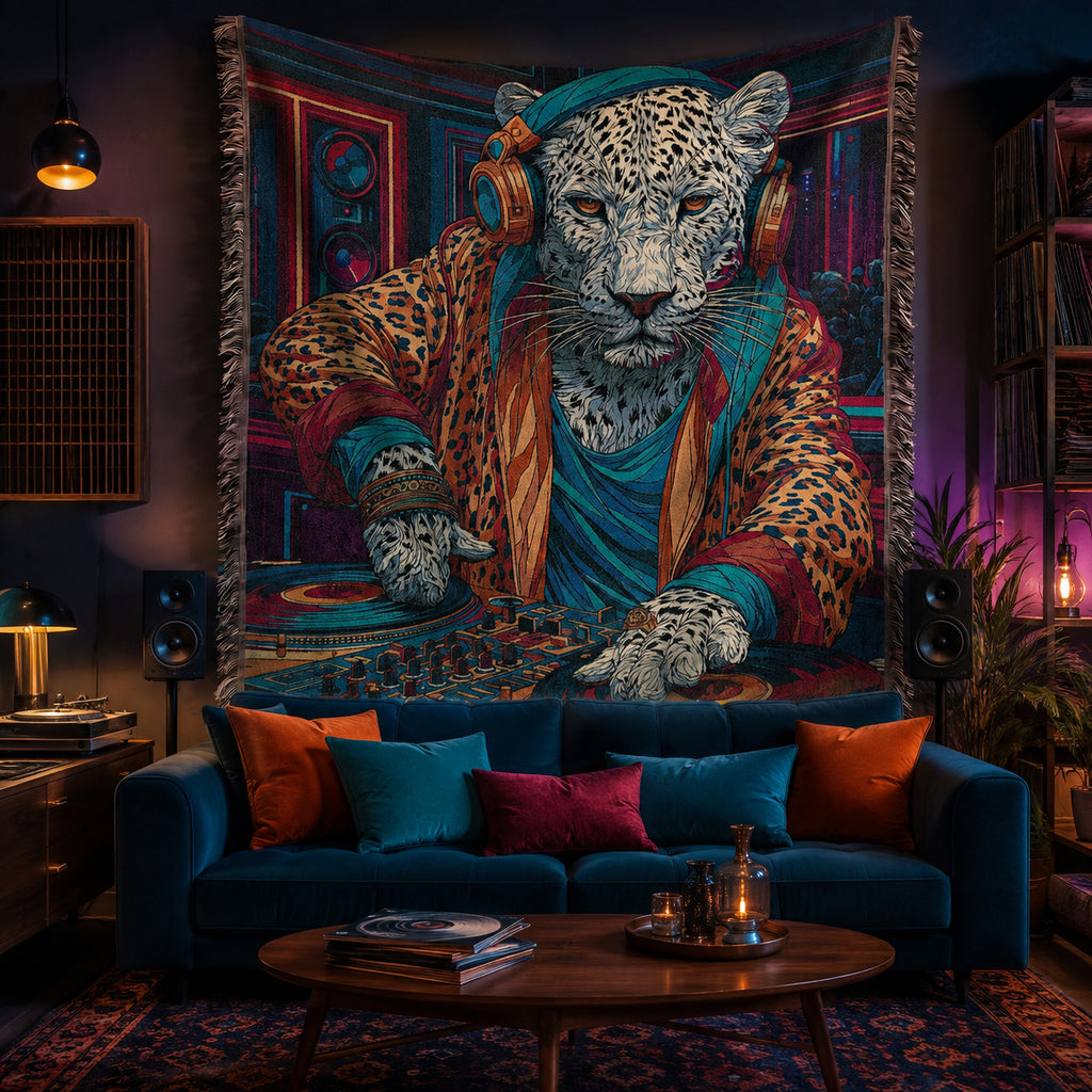 Snow Leopard DJ Woven Blanket