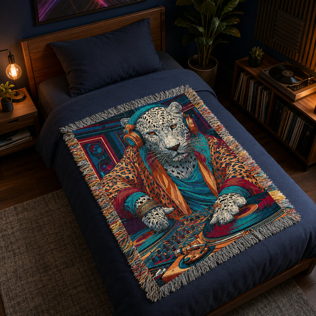 Snow Leopard DJ Woven Blanket