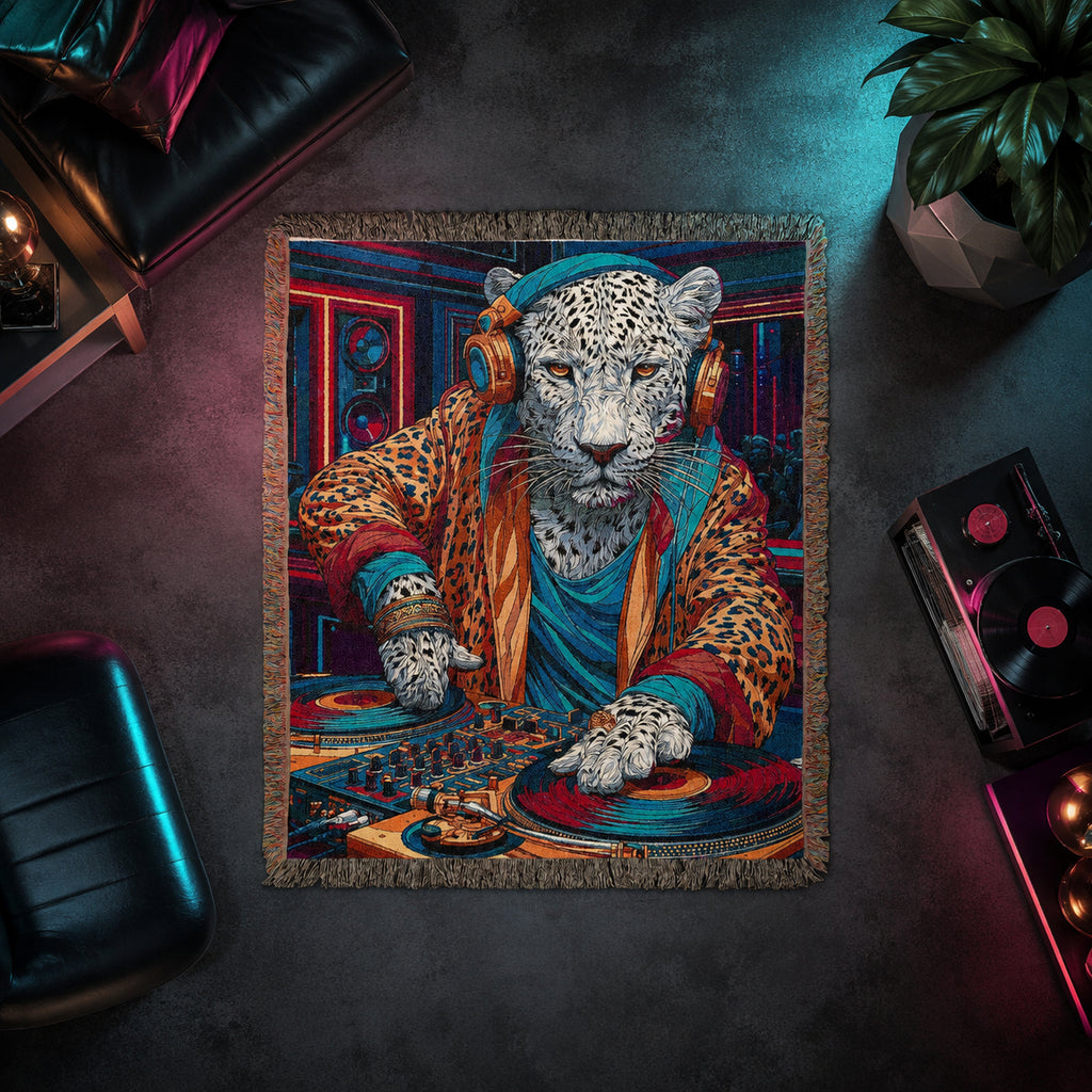 Snow Leopard DJ Woven Blanket