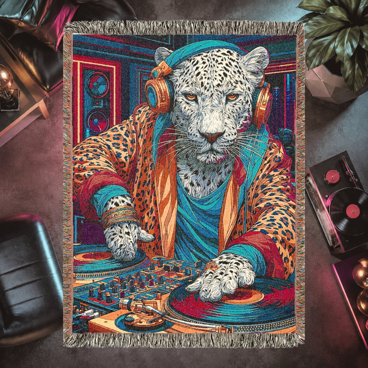 Snow Leopard DJ Woven Blanket