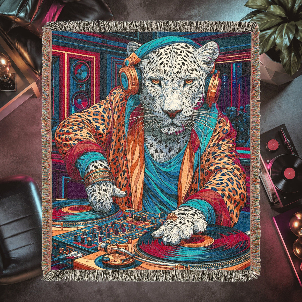Snow Leopard DJ Woven Blanket