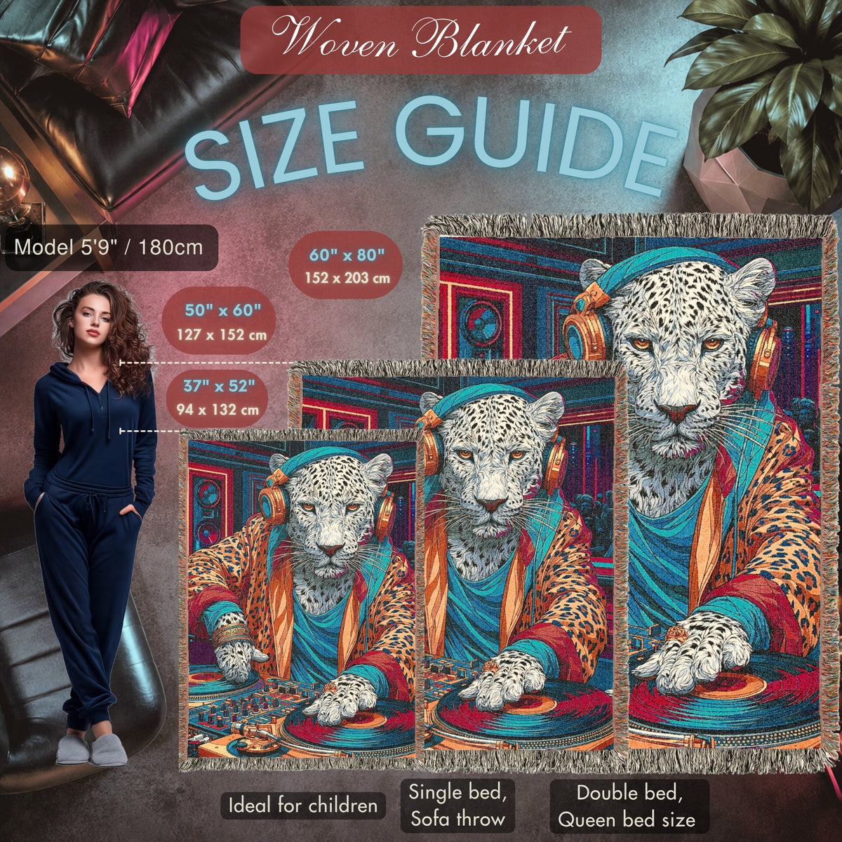 Snow Leopard DJ Woven Blanket