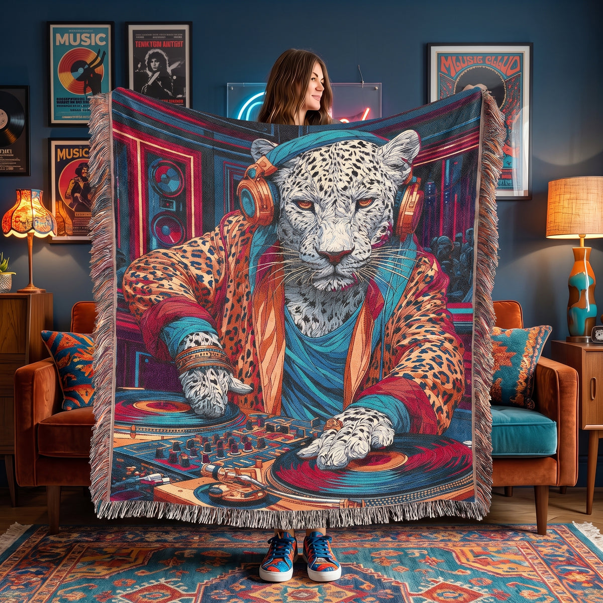 Snow Leopard DJ Woven Blanket