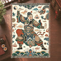 Guan Yu Inspired Chinese Warrior Woven Blanket with Dragon