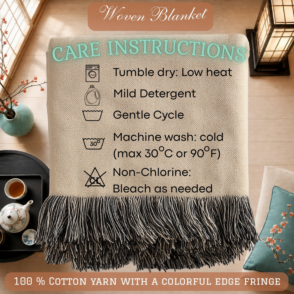 Chinese Warrior Woven Blanket with Cranes and Waves