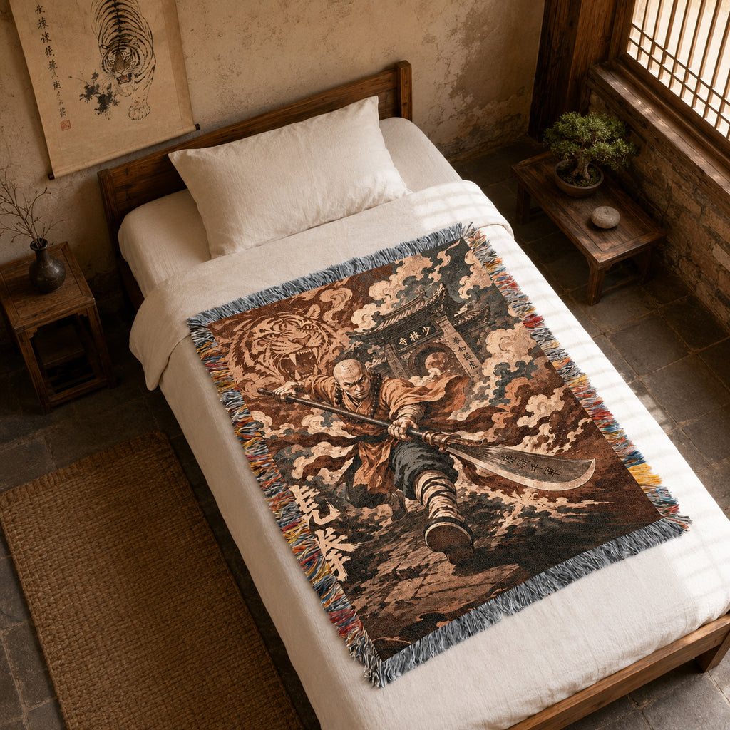 Shaolin Tiger Fist Woven Blanket with Temple Gate