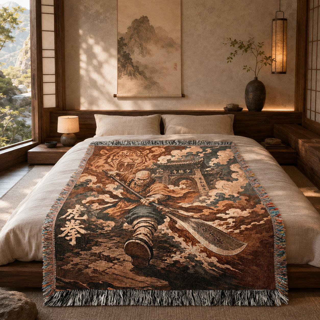 Shaolin Tiger Fist Woven Blanket with Temple Gate