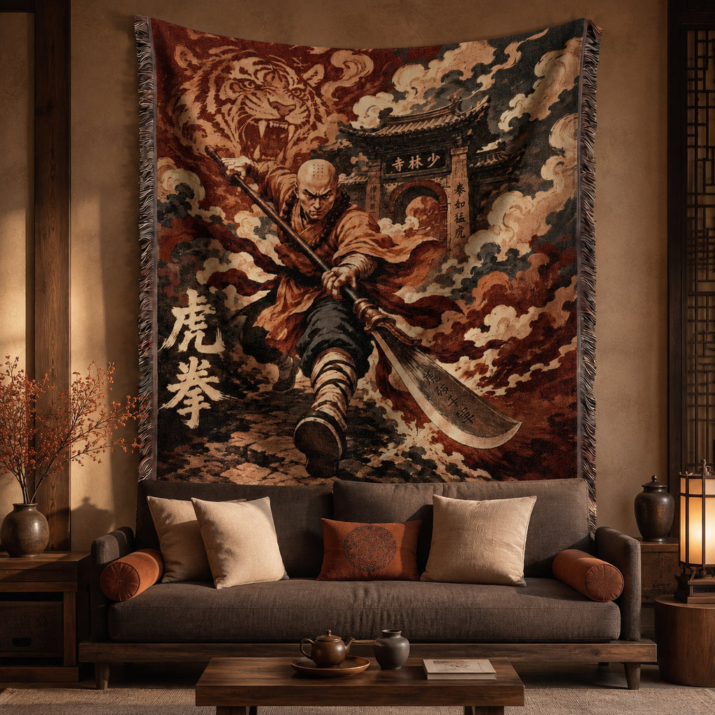 Shaolin Tiger Fist Woven Blanket with Temple Gate