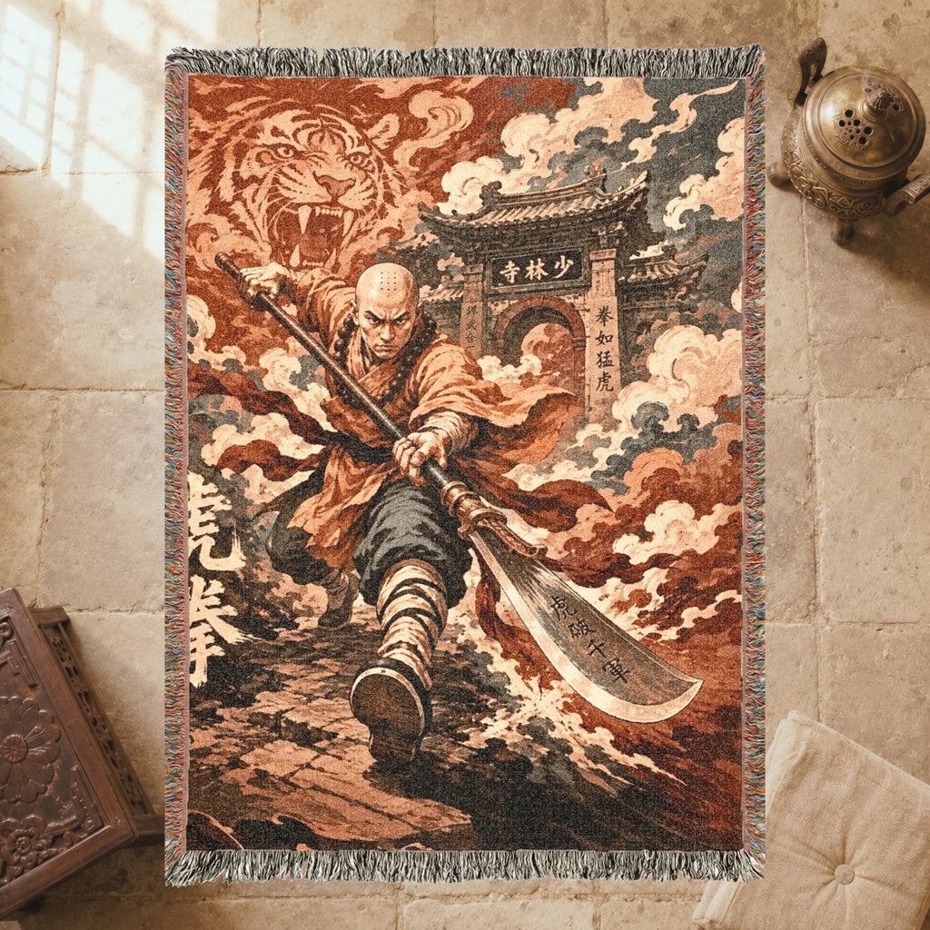 Shaolin Tiger Fist Woven Blanket with Temple Gate