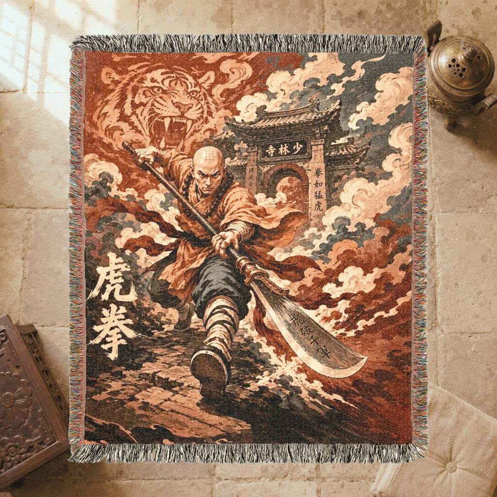 Shaolin Tiger Fist Woven Blanket with Temple Gate