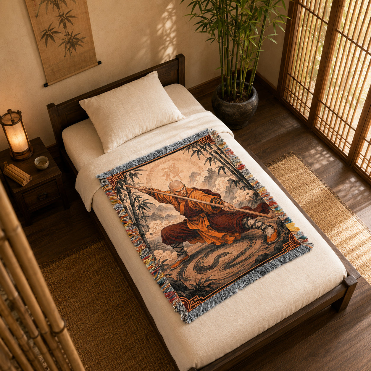 Shaolin Snake Style Woven Blanket with Fighting Staff