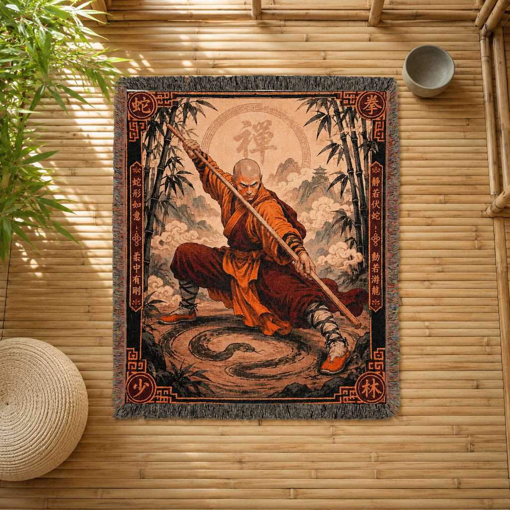 Shaolin Snake Style Woven Blanket with Fighting Staff