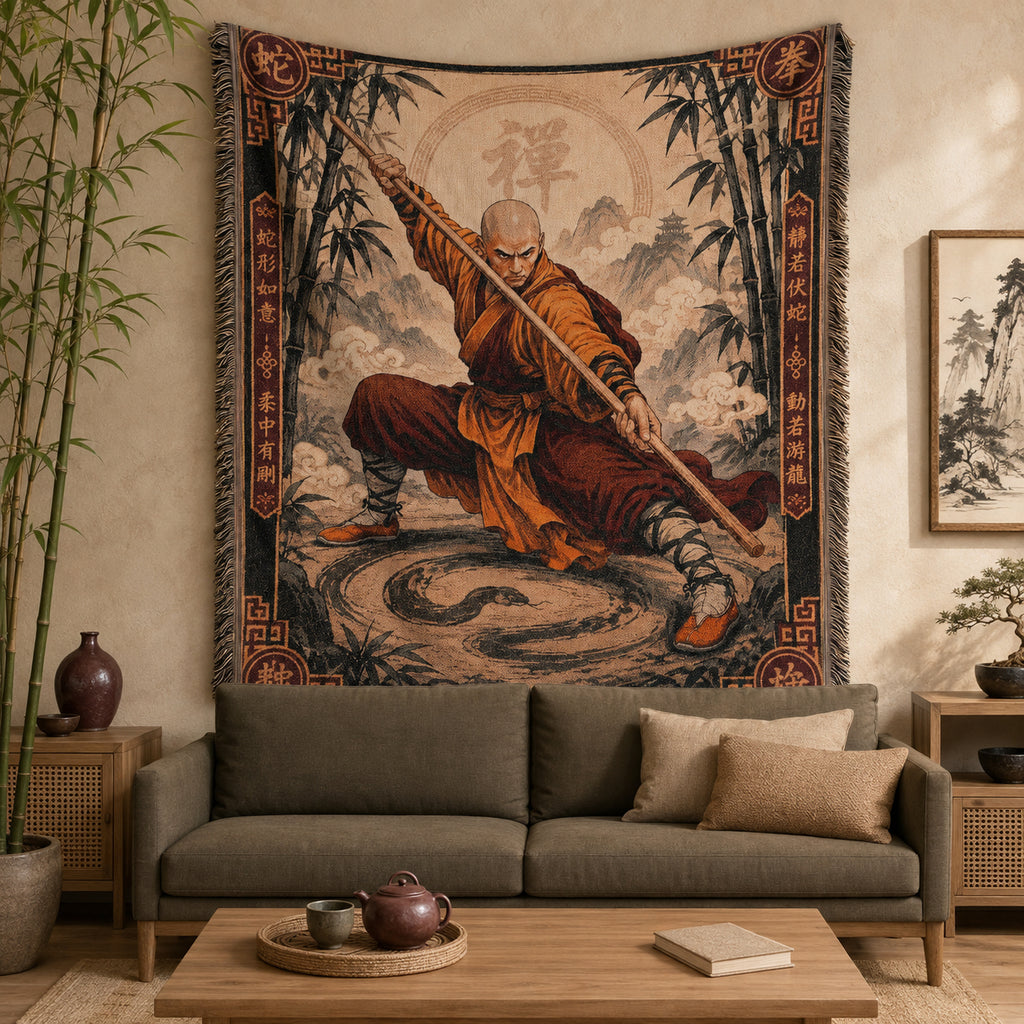 Shaolin Snake Style Woven Blanket with Fighting Staff