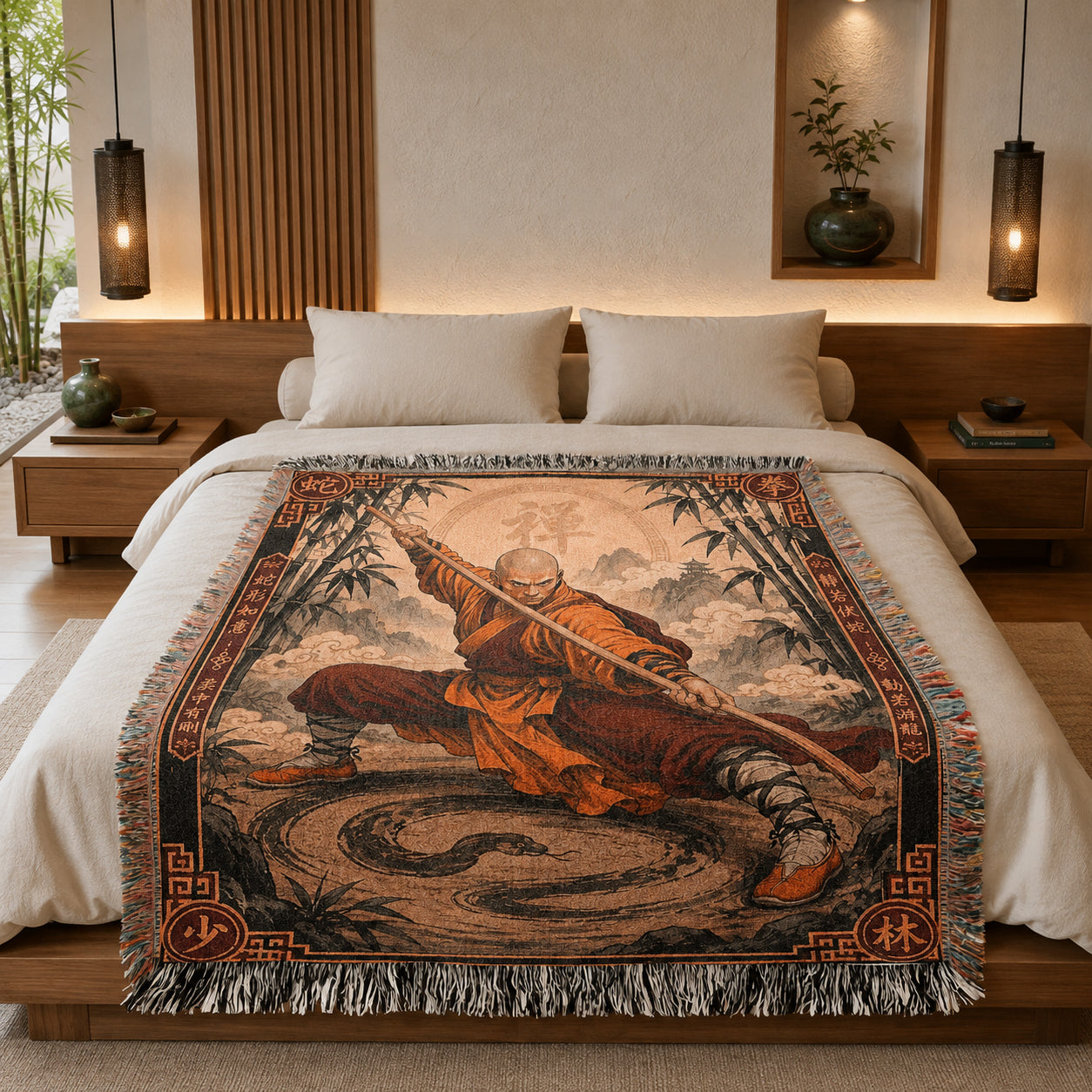 Shaolin Snake Style Woven Blanket with Fighting Staff