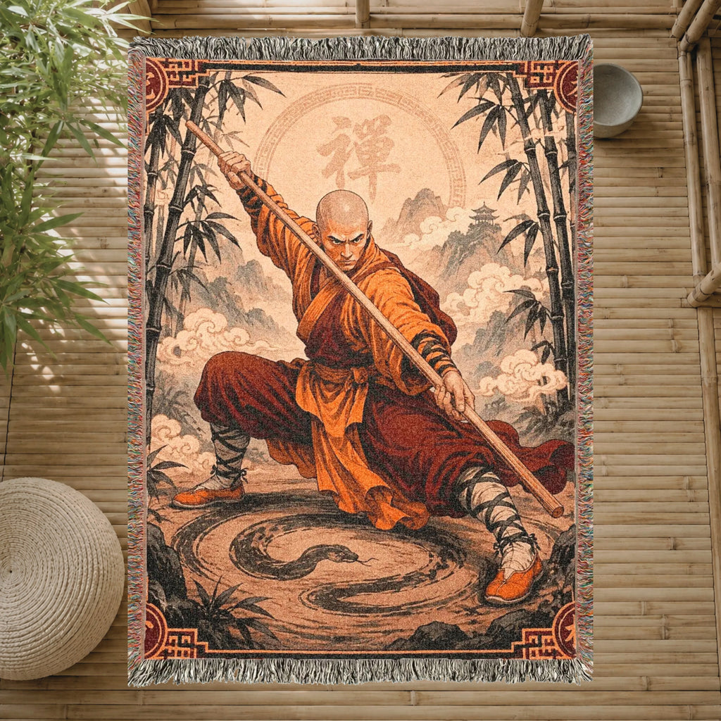 Shaolin Snake Style Woven Blanket with Fighting Staff