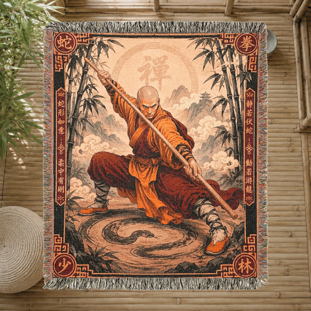 Shaolin Snake Style Woven Blanket with Fighting Staff