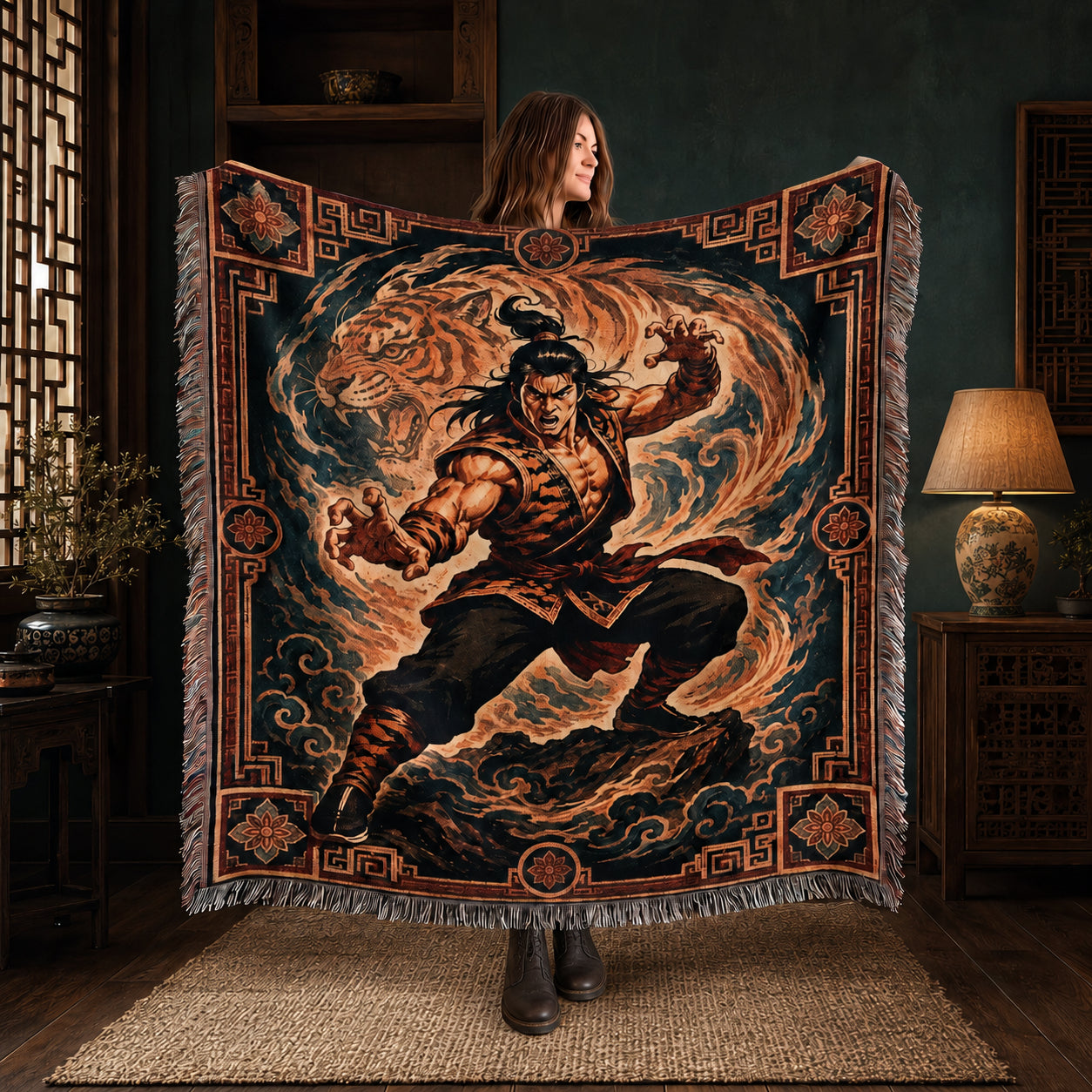 Tiger Style Kung Fu Woven Blanket with Spirit Tiger
