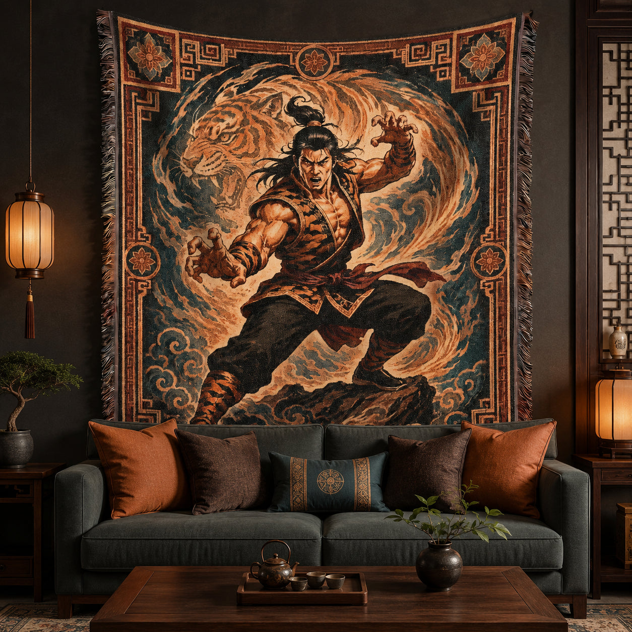 Tiger Style Kung Fu Woven Blanket with Spirit Tiger