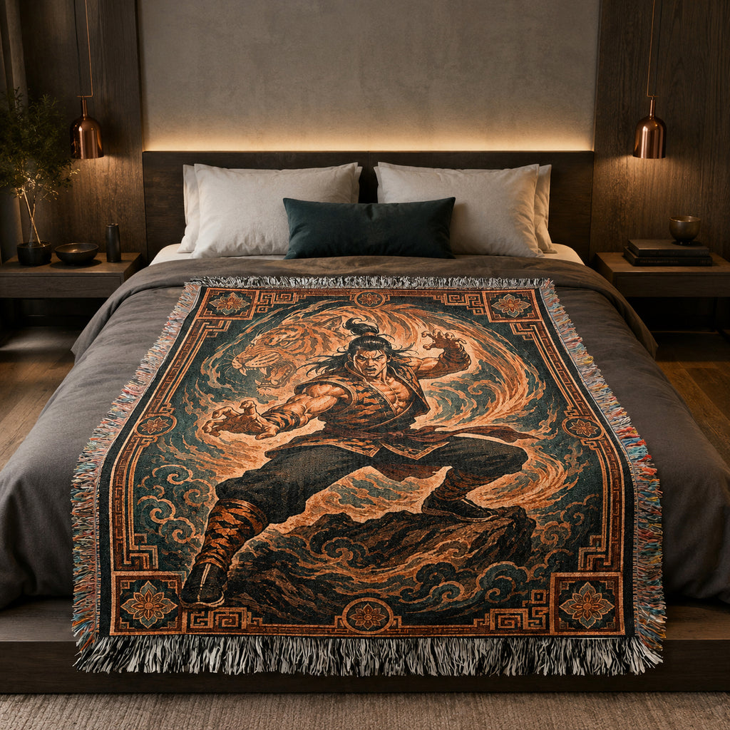 Tiger Style Kung Fu Woven Blanket with Spirit Tiger