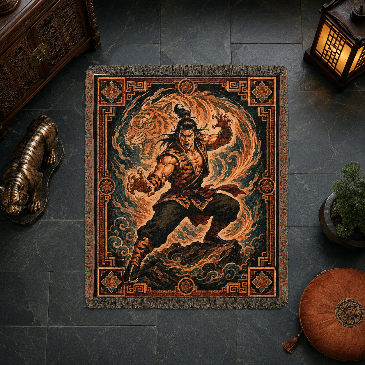 Tiger Style Kung Fu Woven Blanket with Spirit Tiger