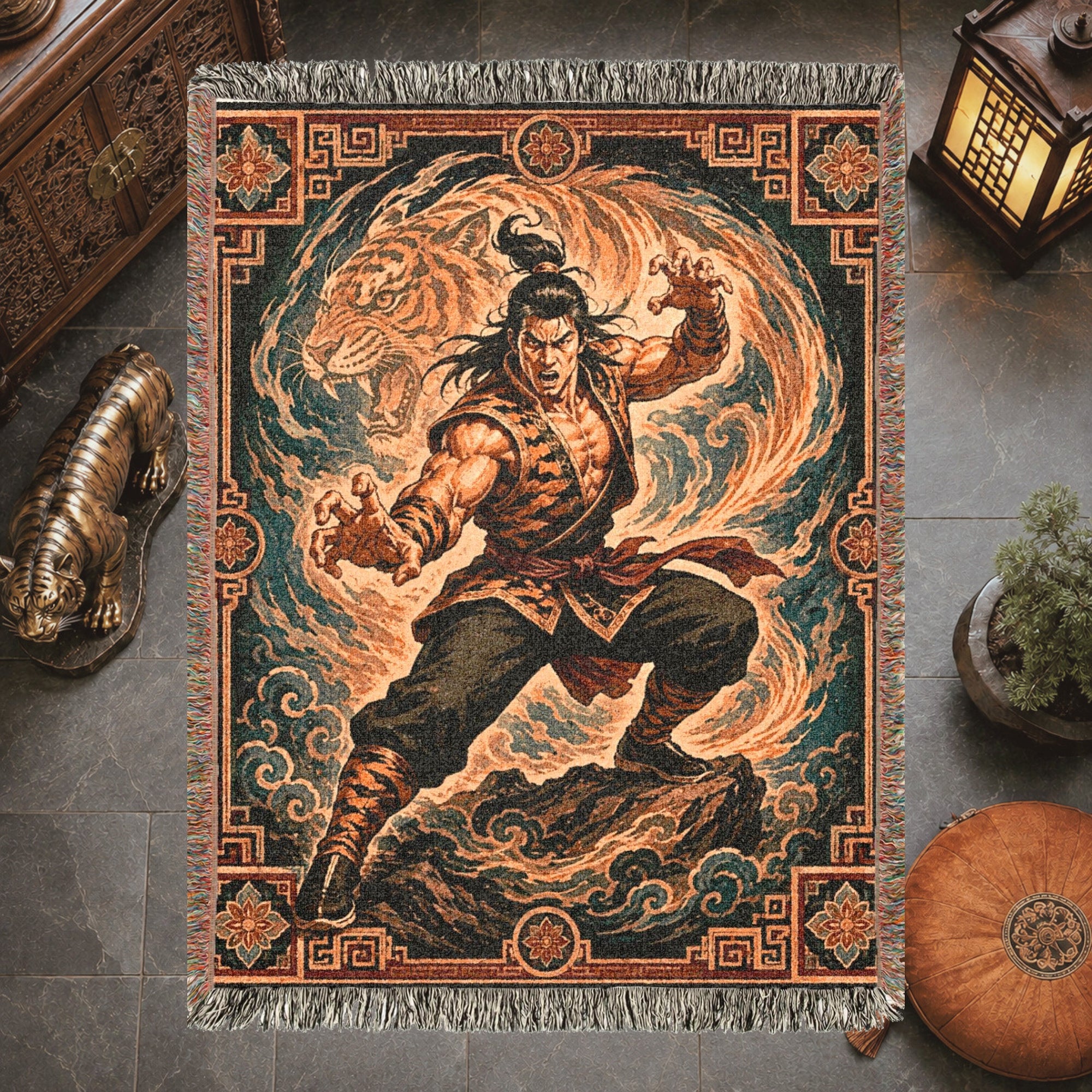 Tiger Style Kung Fu Woven Blanket with Spirit Tiger