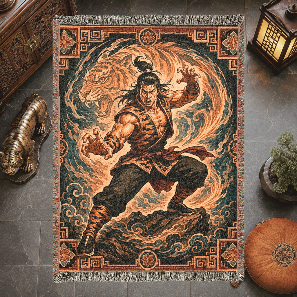 Tiger Style Kung Fu Woven Blanket with Spirit Tiger