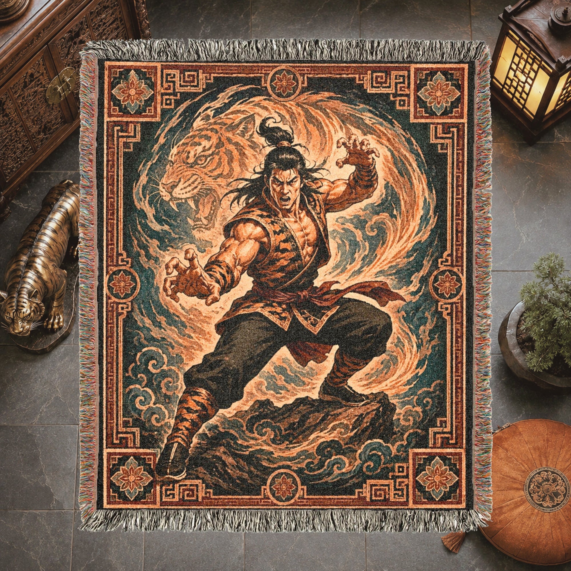 Tiger Style Kung Fu Woven Blanket with Spirit Tiger