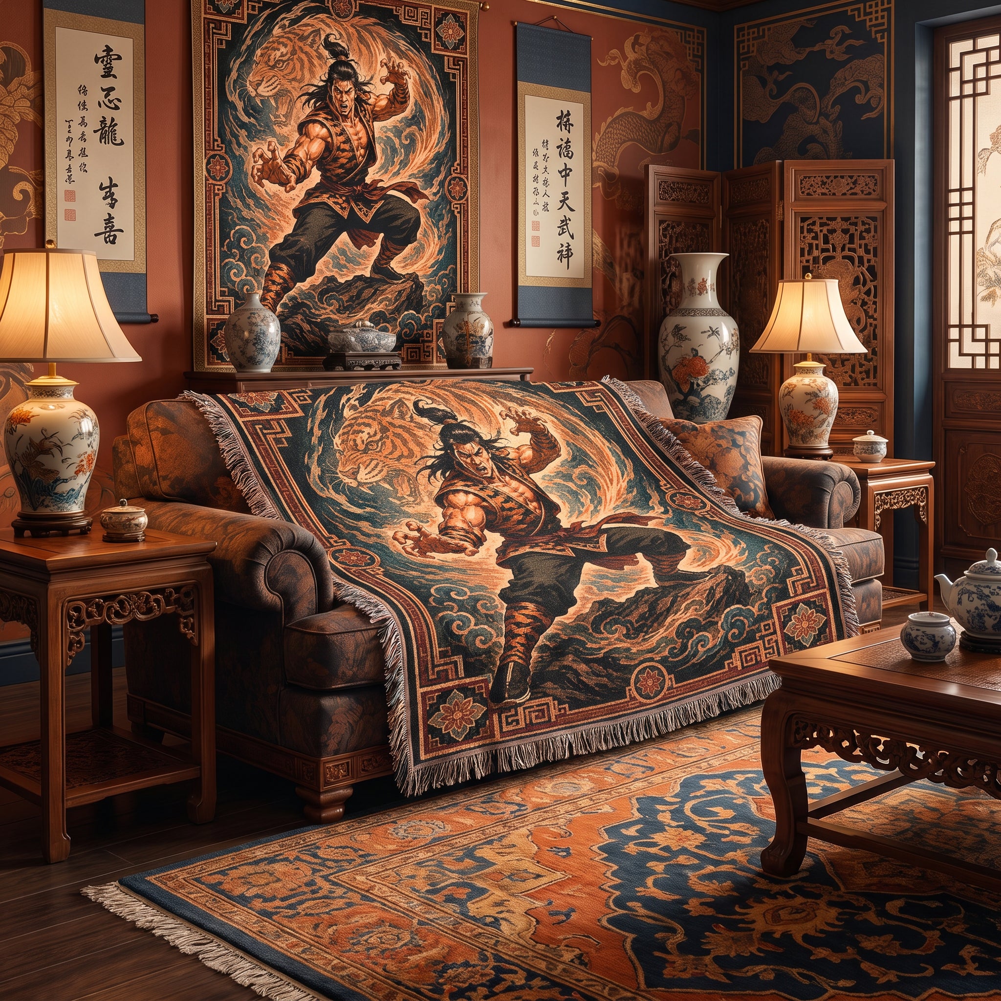 Tiger Style Kung Fu Woven Blanket with Spirit Tiger