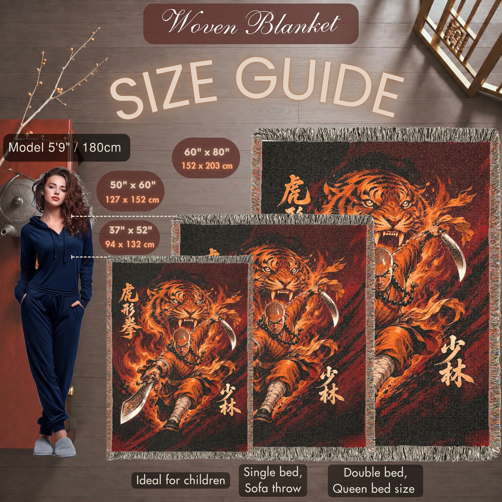 Shaolin Tiger Style Woven Blanket with Twin Swords