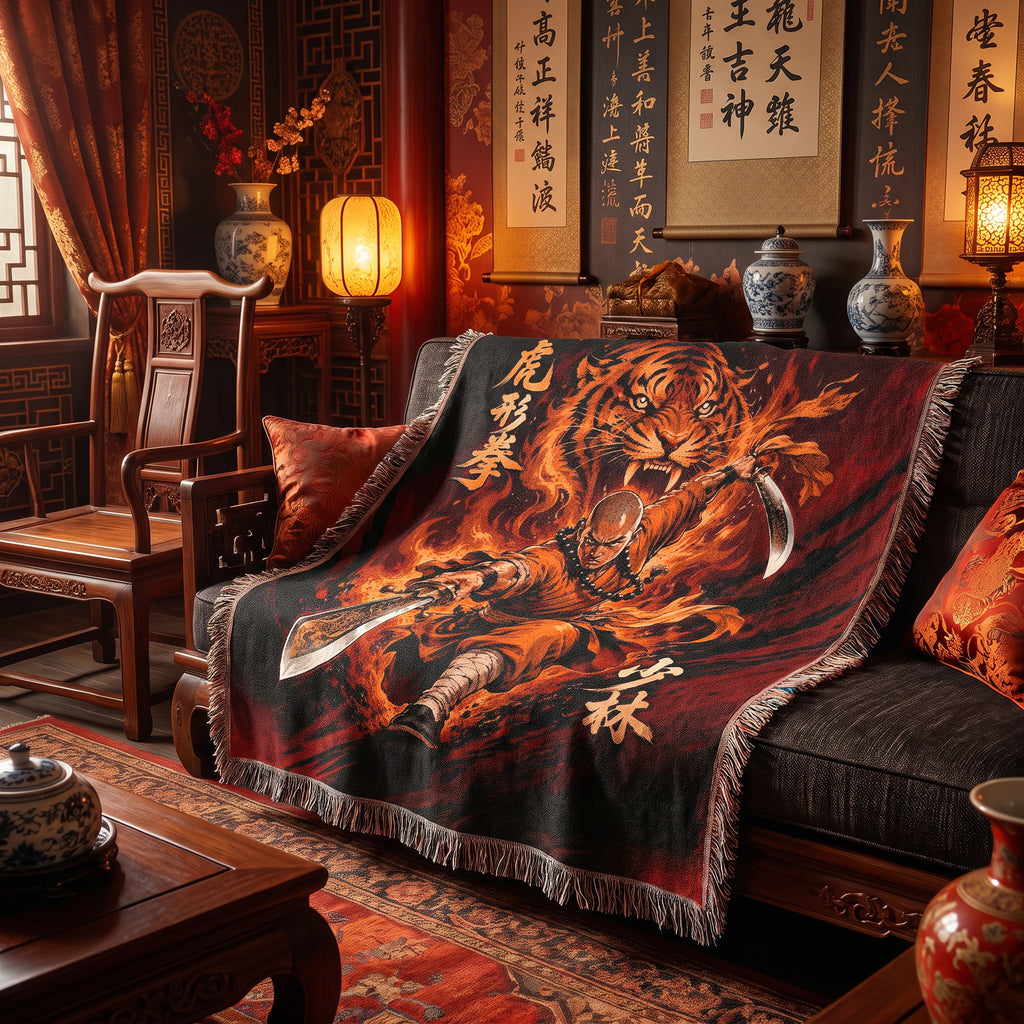 Shaolin Tiger Style Woven Blanket with Twin Swords