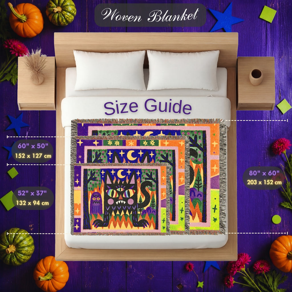 Whimsical Black Cat Halloween Woven Blanket