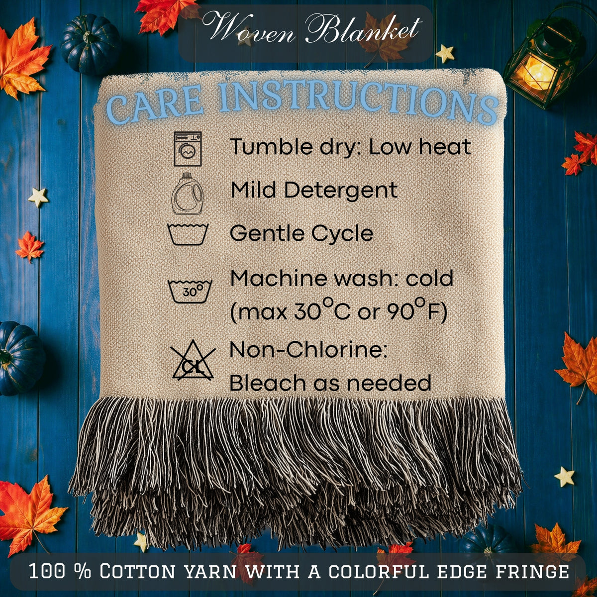 Black Cat Halloween Woven Blanket with Pumpkins