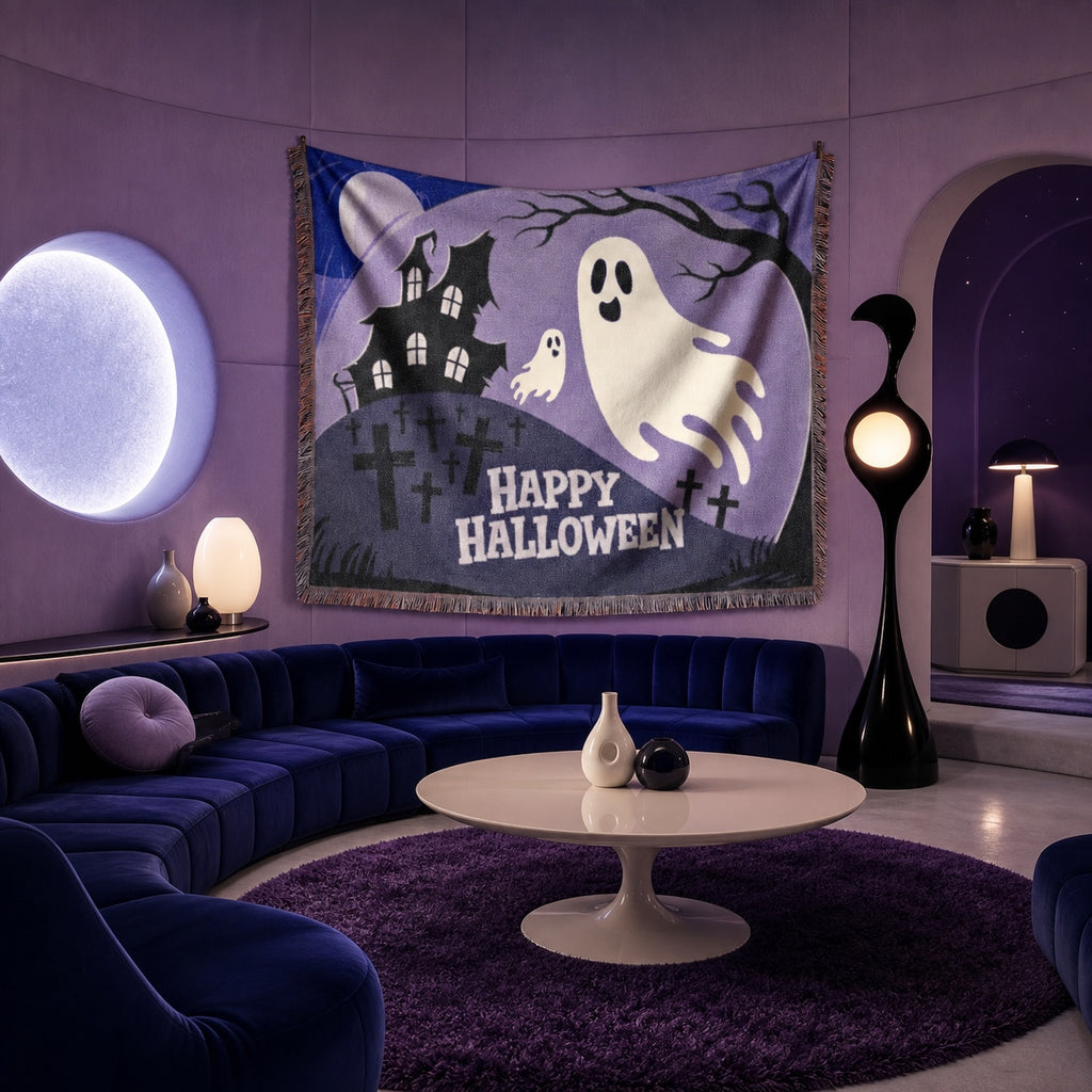 Cute Ghost Halloween Woven Blanket