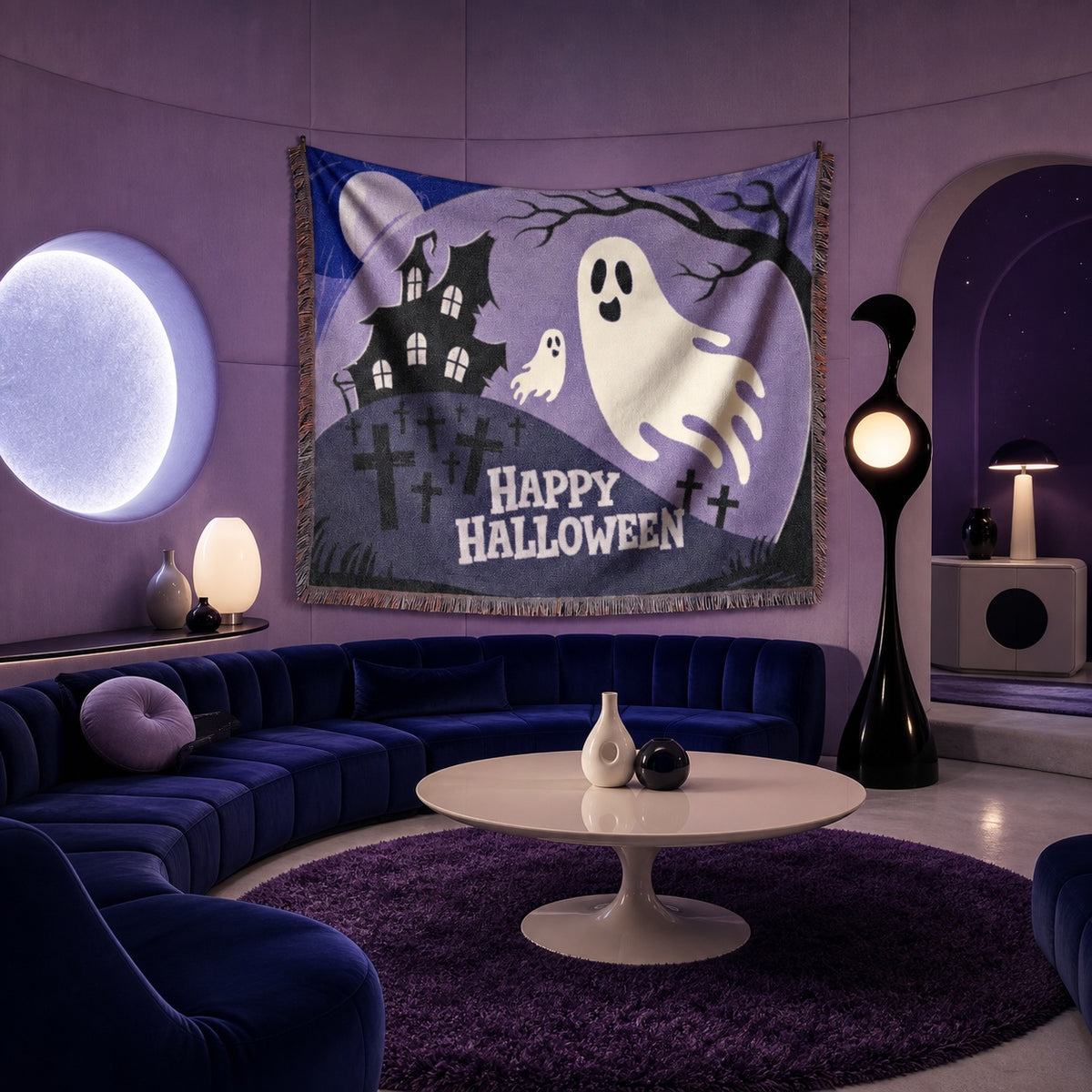 Cute Ghost Halloween Woven Blanket