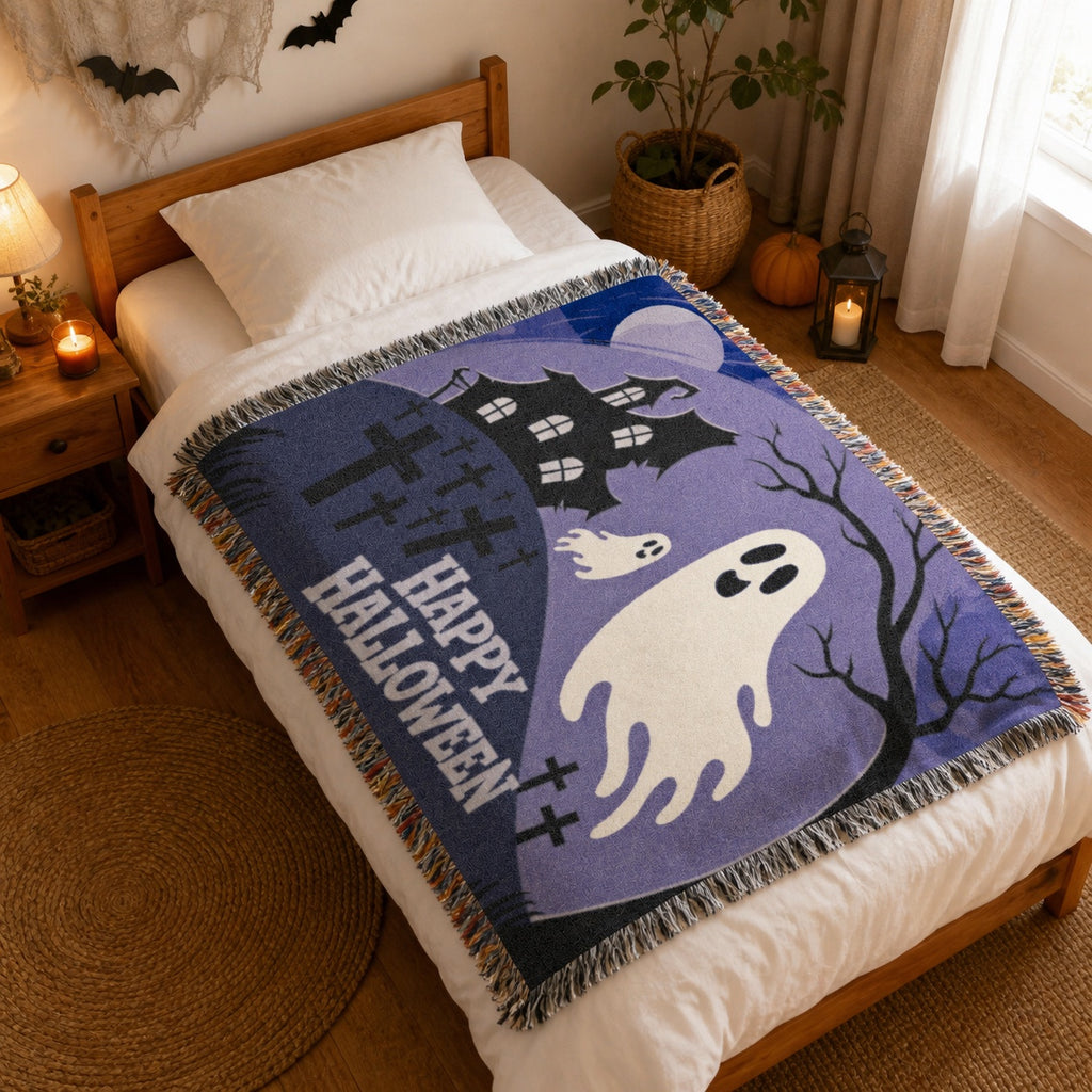 Cute Ghost Halloween Woven Blanket