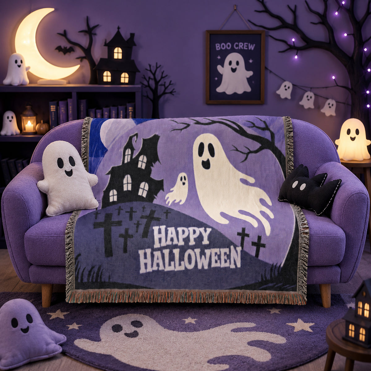 Cute Ghost Halloween Woven Blanket