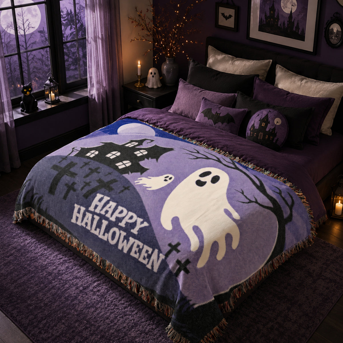 Cute Ghost Halloween Woven Blanket