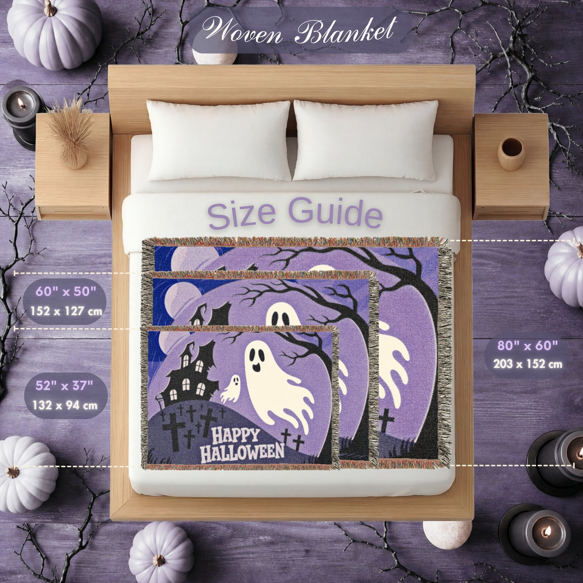 Cute Ghost Halloween Woven Blanket