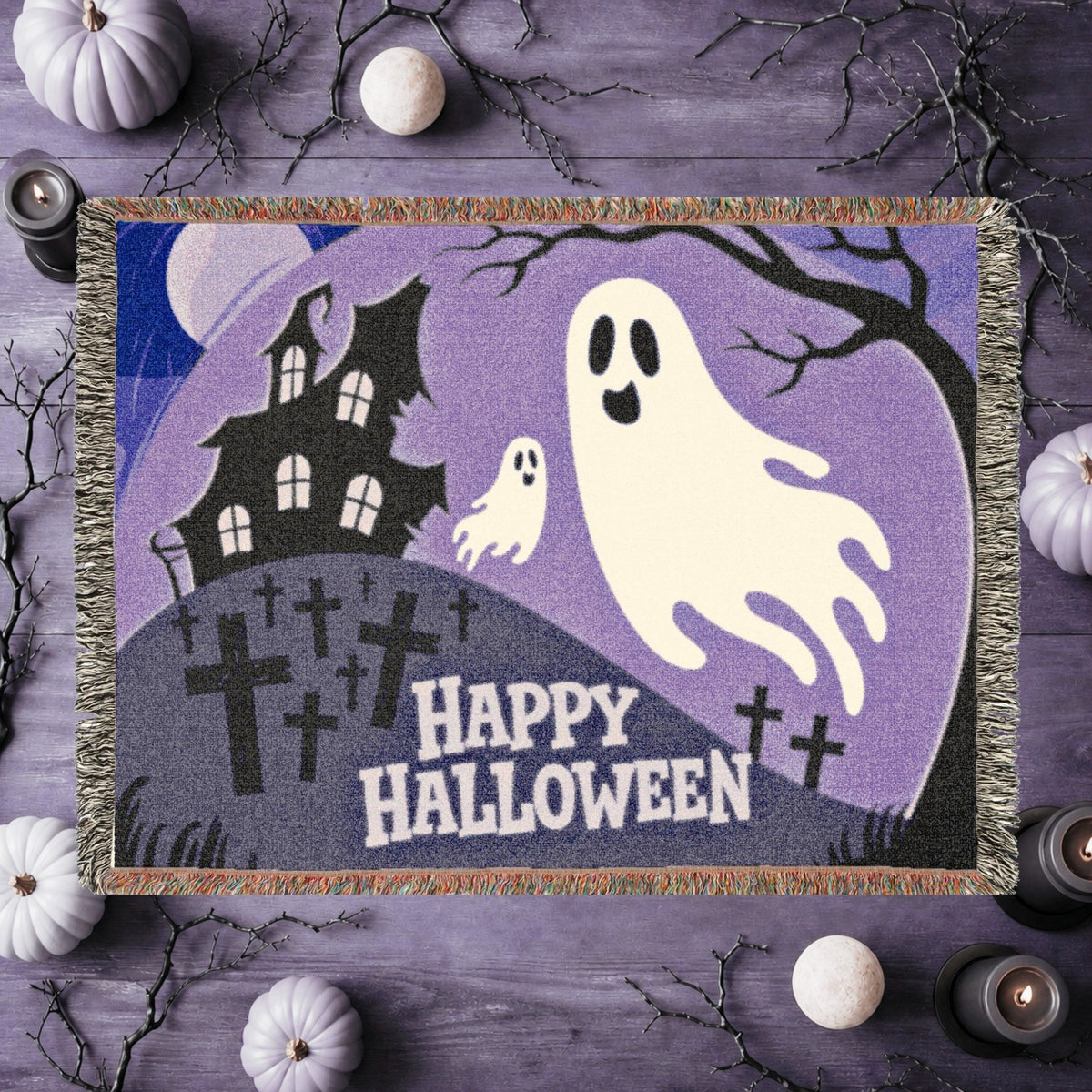 Cute Ghost Halloween Woven Blanket