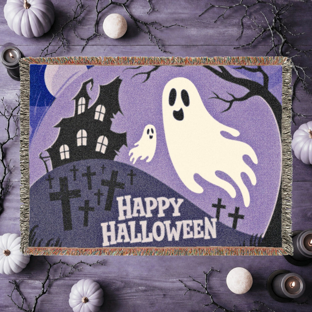 Cute Ghost Halloween Woven Blanket