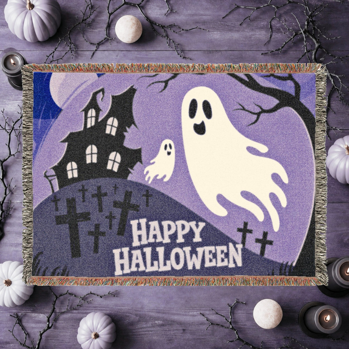 Cute Ghost Halloween Woven Blanket