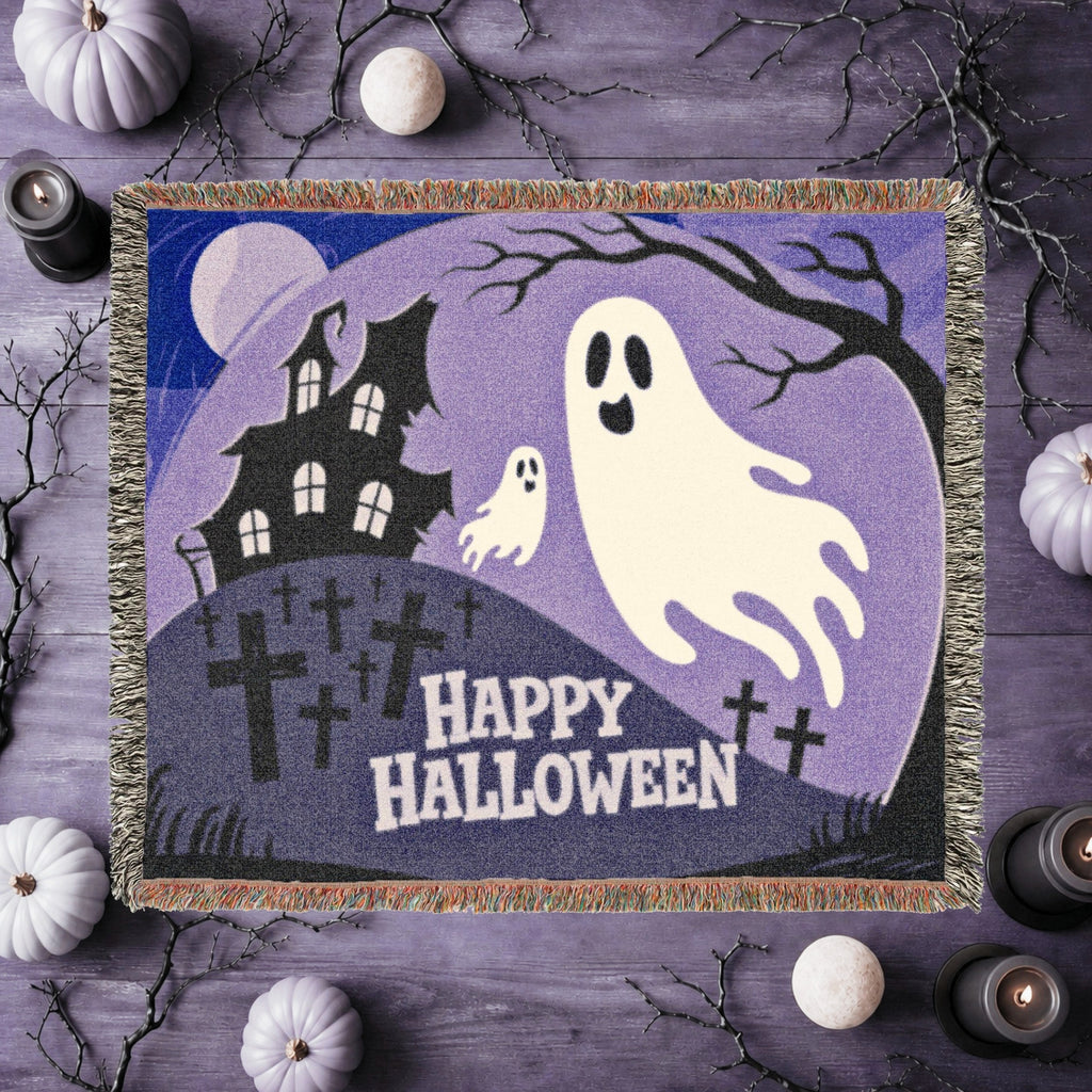 Cute Ghost Halloween Woven Blanket