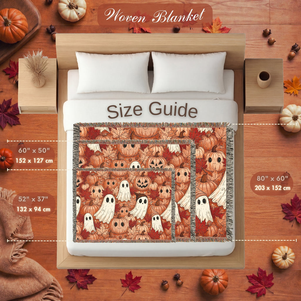 Cute Ghost and Pumpkin Halloween Woven Blanket