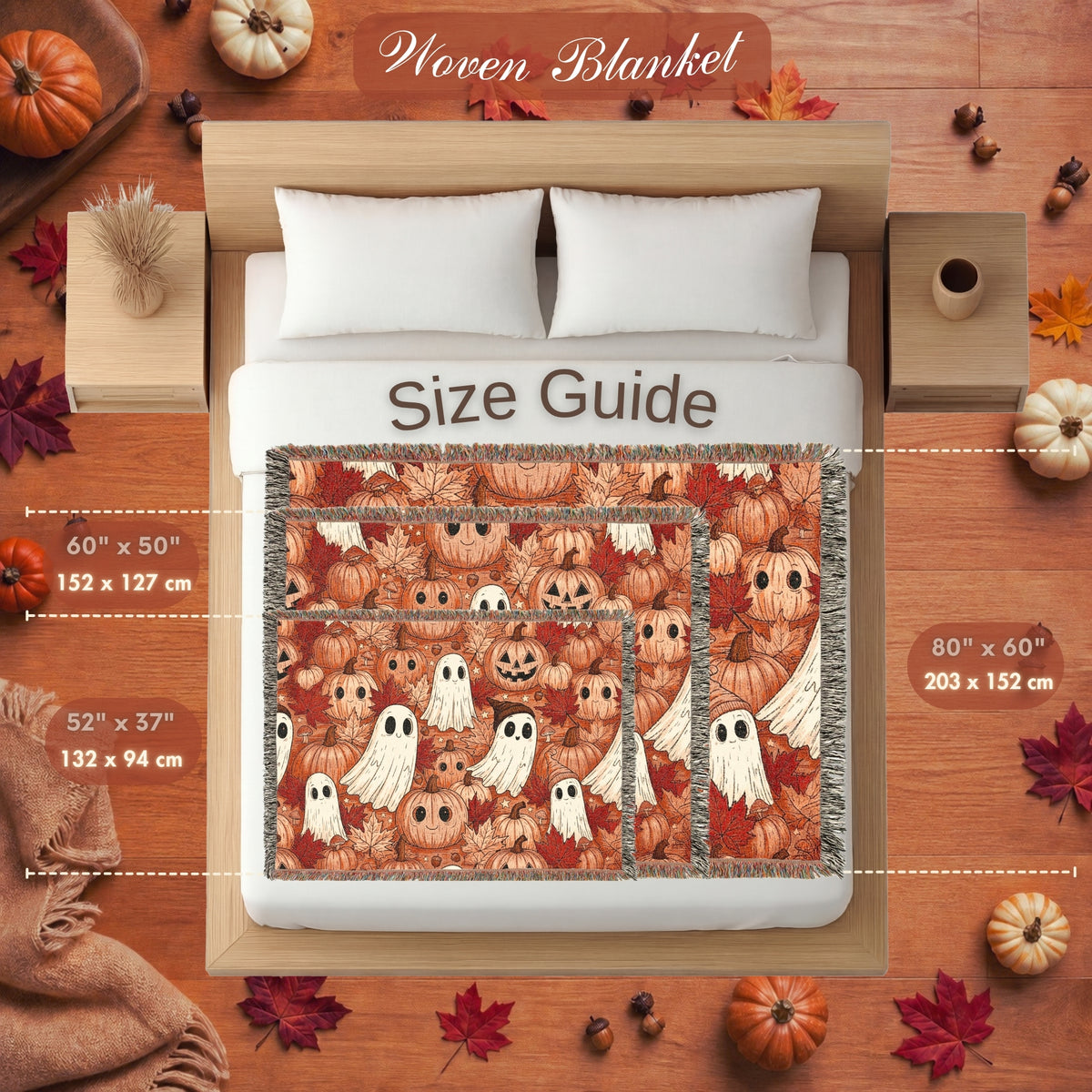 Cute Ghost and Pumpkin Halloween Woven Blanket