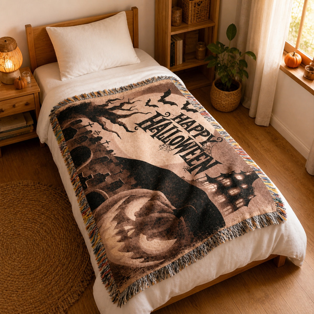 Vintage Jack O’ Lantern Halloween Woven Blanket