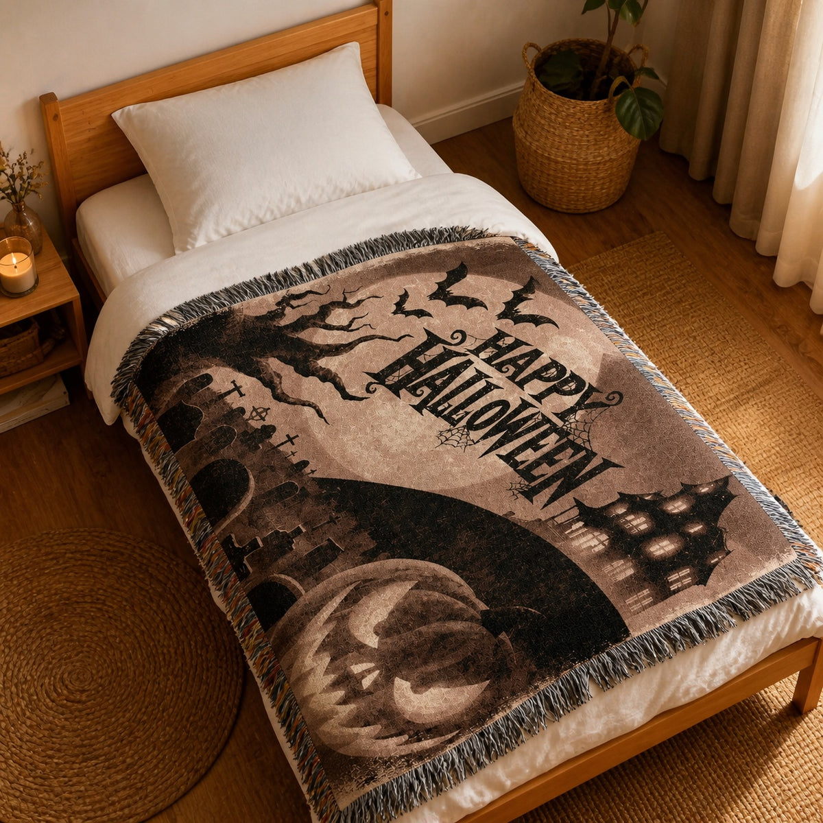 Vintage Jack O’ Lantern Halloween Woven Blanket